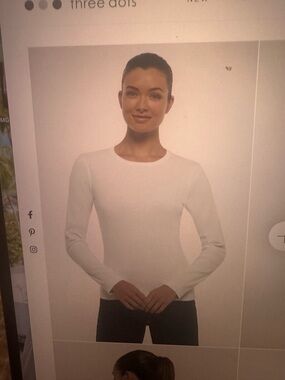 Three Dots White Long-Sleeve Crewneck Top